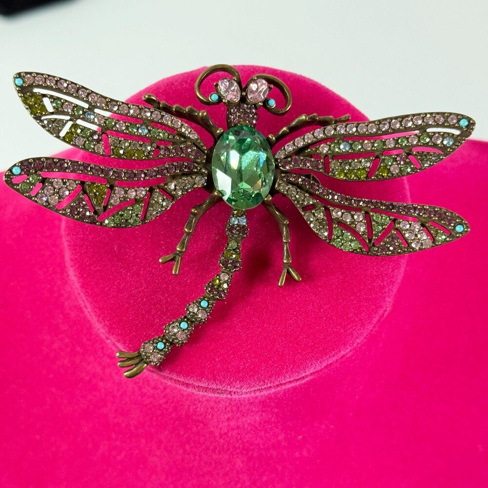 Vintage | Heidi Daus | Trembling Brilliance | Green | Dragonfly Crystal Pin - Picture 5 of 6